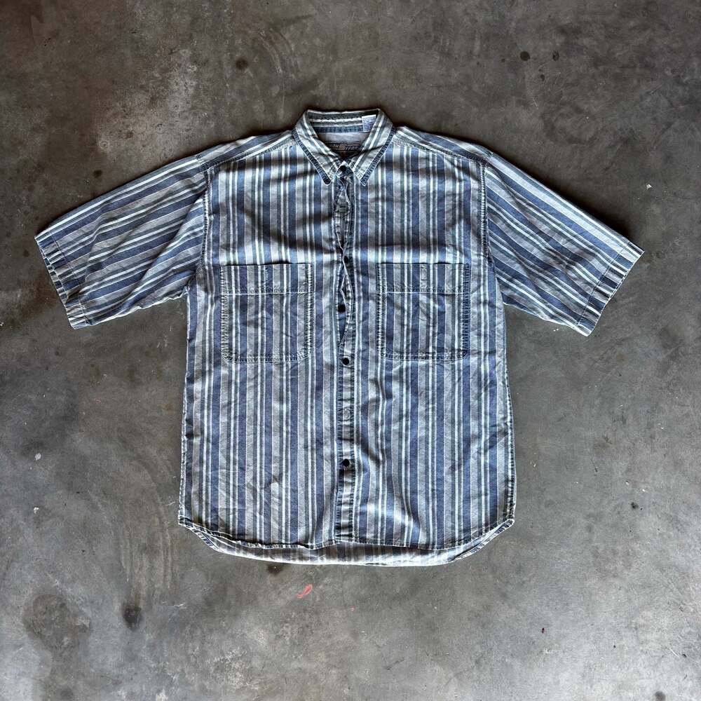 Shah Safari Vintage Striped Short Sleeve Button-Up Shirt